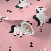 Geometric unicorn fantasy kids illustration with arrows in pink pastel