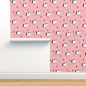 Geometric unicorn fantasy kids illustration with arrows in pink pastel