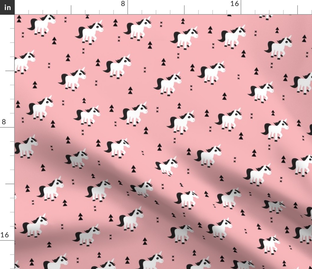 Geometric unicorn fantasy kids illustration with arrows in pink pastel