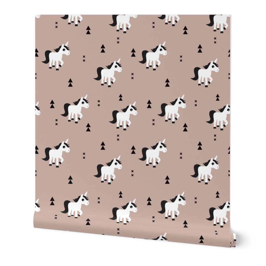 Geometric unicorn fantasy kids illustration with arrows in beige pastel