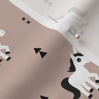 Geometric unicorn fantasy kids illustration with arrows in beige pastel