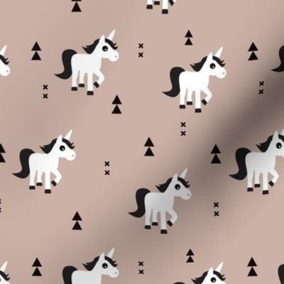 Geometric unicorn fantasy kids illustration with arrows in beige pastel