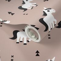 Geometric unicorn fantasy kids illustration with arrows in beige pastel