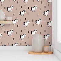 Geometric unicorn fantasy kids illustration with arrows in beige pastel