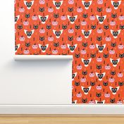 Cute halloween pumpkin black cat and spooky owl geometric design kids pattern