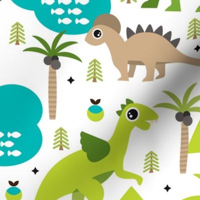 Cute dinosaur woodland illustration pattern cute dino nature print for kids and cool boys XL