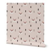 Cute geometric fox illustration scandinavian style fall pattern design in pastel beige