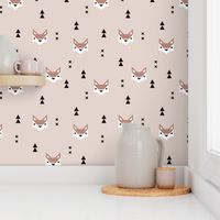 Cute geometric fox illustration scandinavian style fall pattern design in pastel beige