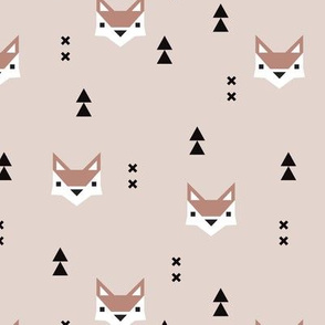 Cute geometric fox illustration scandinavian style fall pattern design in pastel beige
