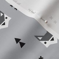 Cute geometric fox illustration scandinavian style fall pattern design in black white and gray