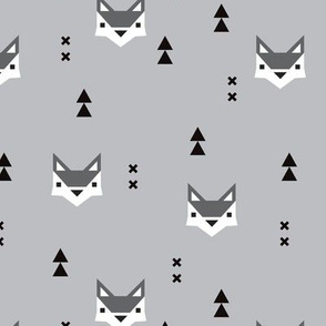 Cute geometric fox illustration scandinavian style fall pattern design in black white and gray