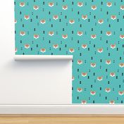 Cute geometric fox illustration scandinavian style fall pattern design in blue