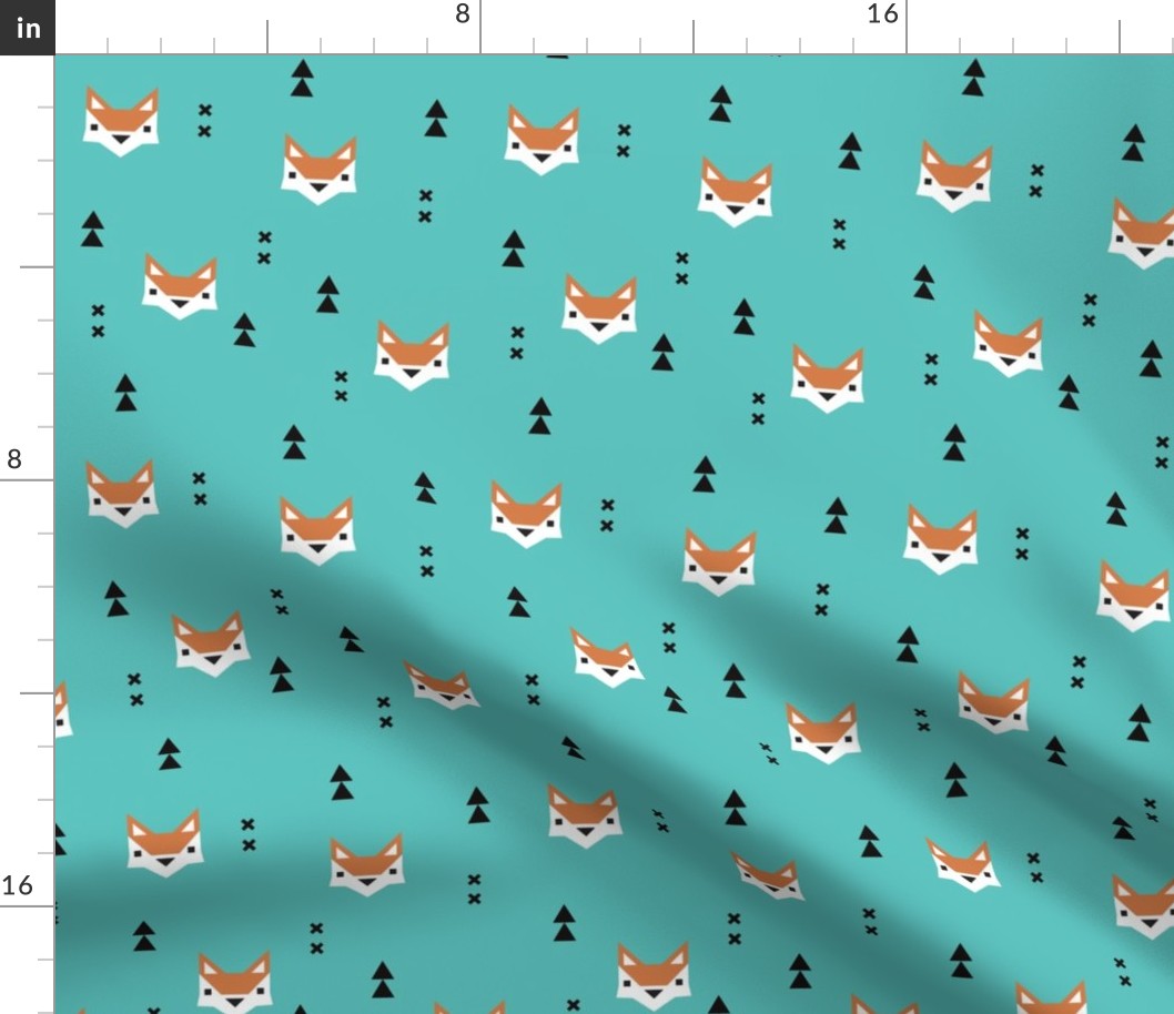 Cute geometric fox illustration scandinavian style fall pattern design in blue