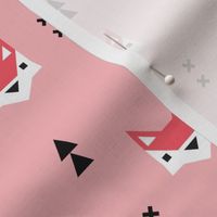 Cute geometric fox illustration scandinavian style fall pattern design in pink