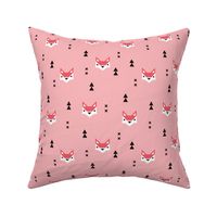 Cute geometric fox illustration scandinavian style fall pattern design in pink