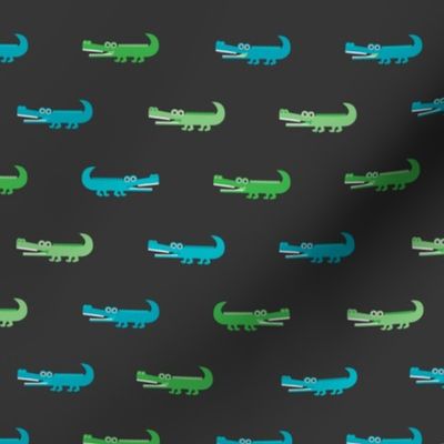 Cute crocodile jungle animal alligator kids animals illustration pattern design in green and blue dark