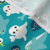 Sea life Animals Seal Whale Shark Penguin and albatross australian theme kids blue ocean print