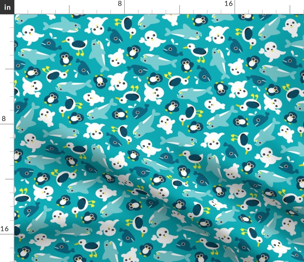 Sea life Animals Seal Whale Shark Penguin and albatross australian theme kids blue ocean print