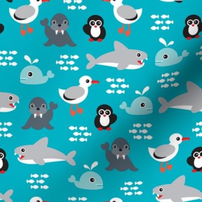 Sea life Animals Seal Whale Shark Penguin and albatross australian theme kids print