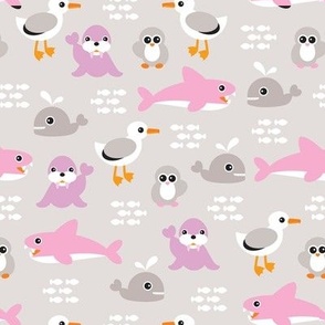 Sea life Animals Seal Whale Shark Penguin and albatross australian theme kids pastel print