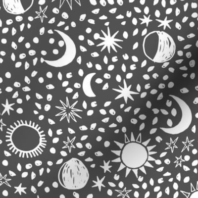 Sun, Moon, Stars - Charcoal/White by Andrea Lauren