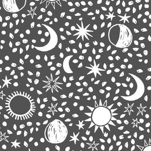 Sun, Moon, Stars - Charcoal/White by Andrea Lauren