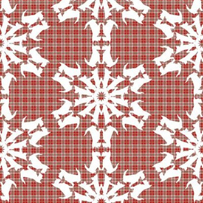 White Scottie Snowflakes on plaid