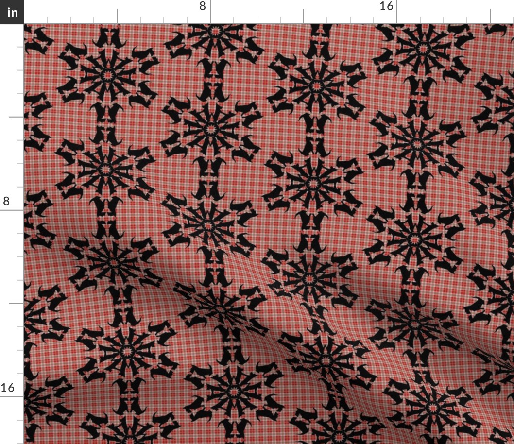 Black Scottie Snowflakes on Plaid