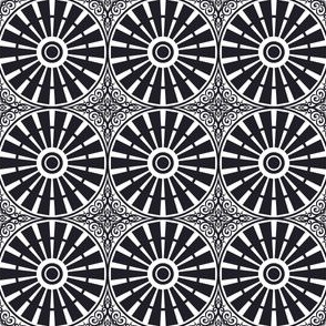 Hollyhock Windmill Wheels - Black and White