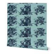 Jurassic toile teal all over