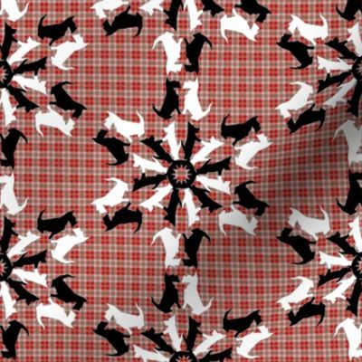 Black and White Scottie Snowflakes on Plaid