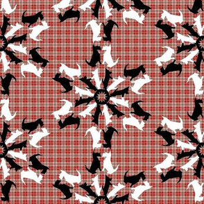 Black and White Scottie Snowflakes on Plaid