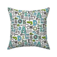 Alphabet Letters Doodle Mint Blue