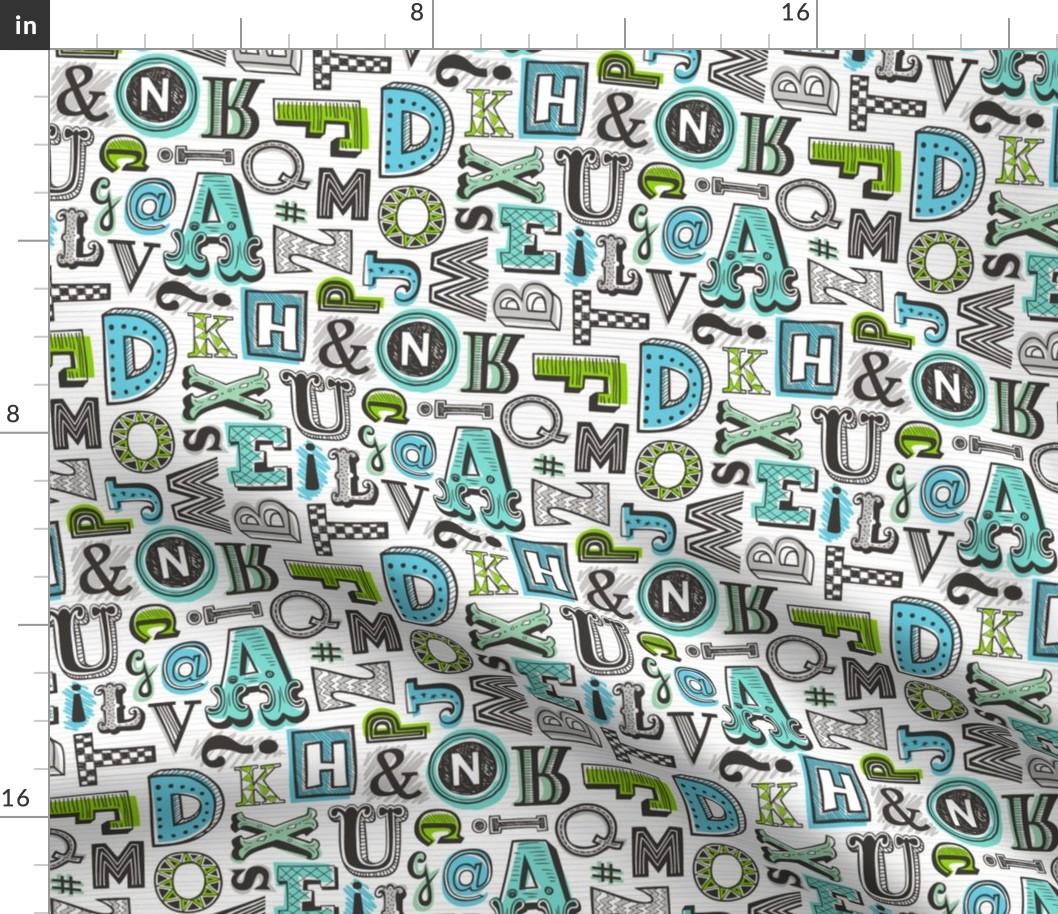 Alphabet Letters Doodle Mint Blue