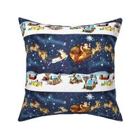 Merry Christmas snow winter stars night houses towns trees sleigh gifts presents reindeer vintage retro kitsch seamless