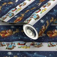 Merry Christmas snow winter stars night houses towns trees sleigh gifts presents reindeer vintage retro kitsch seamless