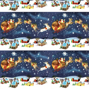 Merry Christmas snow winter stars night houses towns trees sleigh gifts presents reindeer vintage retro kitsch seamless
