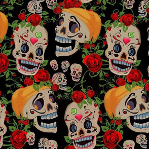 Funny skulls with flowers