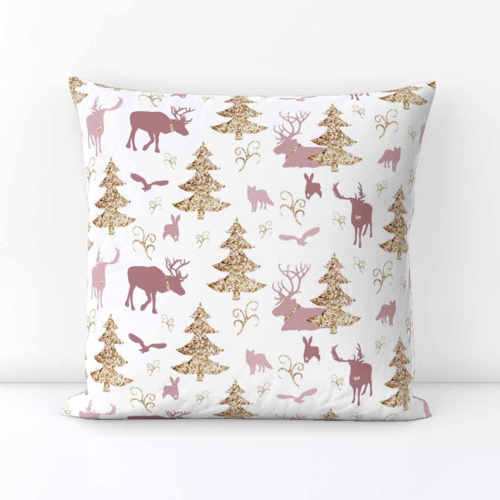 winter woodland gold pink