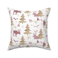 winter woodland gold pink