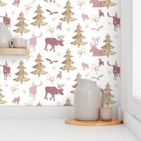 winter woodland gold pink