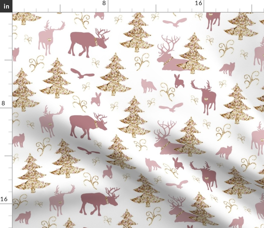 winter woodland gold pink