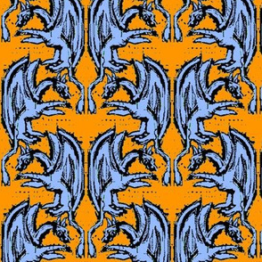 Woodblock Dragons on Orange