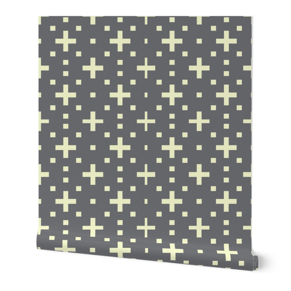 creme dots and crosses on gray