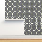 creme dots and crosses on gray