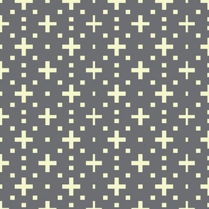 creme dots and crosses on gray