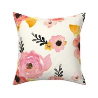 Large Print - Floral Dreams in Pink Yellow Black & Coral