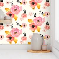 Large Print - Floral Dreams in Pink Yellow Black & Coral