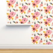 Large Print - Floral Dreams in Pink Yellow Black & Coral