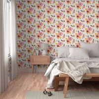 Large Print - Floral Dreams in Pink Yellow Black & Coral